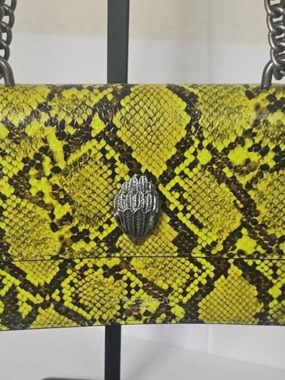 Kurt Geiger Shoreditch Small Crossbody Snake Print Neon Yellow GORGEOUS - Picture 3 of 10